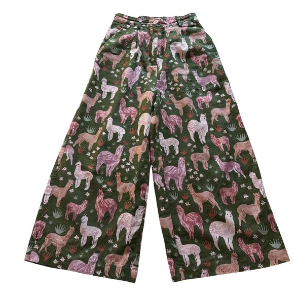 Princess Highway x ModCloth Valley of Llamas Culottes Green AU 6 US 2 - Picture 4 of 9